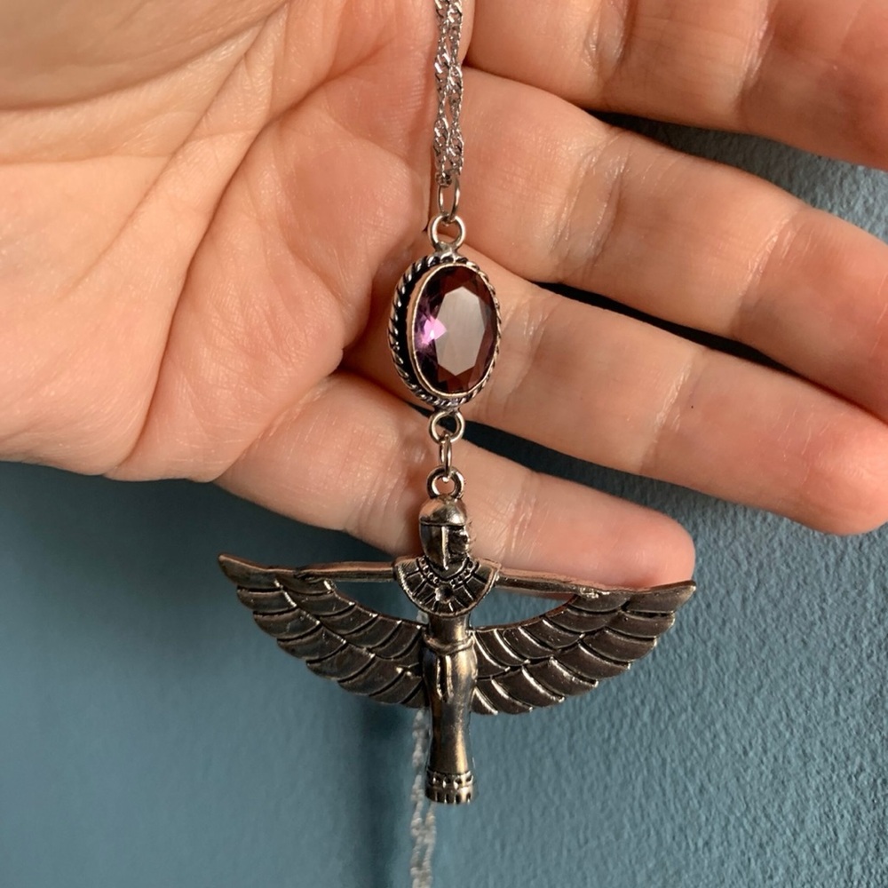 Egyptian goddess isis necklace, gothic winged goddess jewelry gift